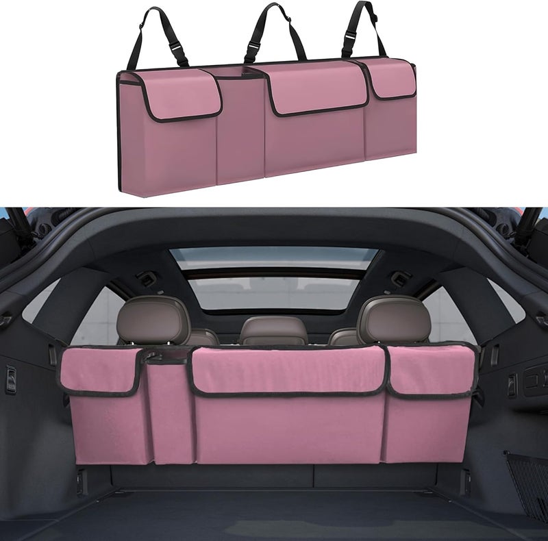 Tioollev Car Trunk Organizer, Backseat Hanging Large Storage with Adjustable Straps,Waterproof PVC Collapsible Cargo Bag, Car Interior Accessories for Auto SUV MPV (Pink) - Image 1